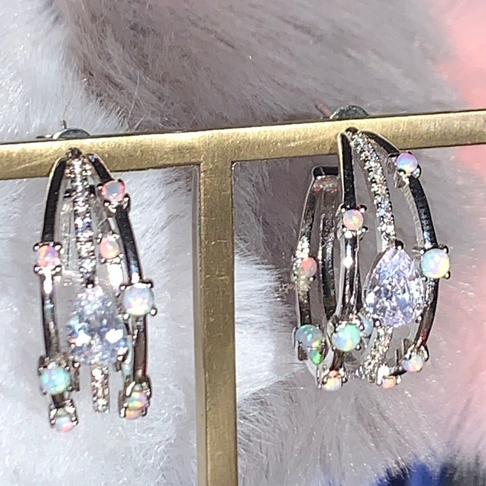 Melinda Maria Lola Silver Hoop Earrings Opal hoops